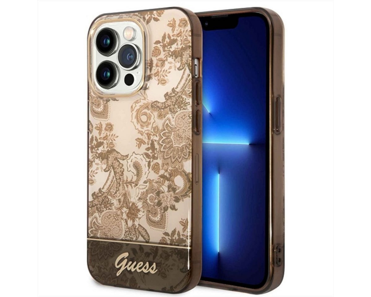 Guess Handyhülle GUESS Schutzhülle für Apple iPhone 14 Pro Max Cover Schutzhülle Etui Hard Case Ocker von Guess