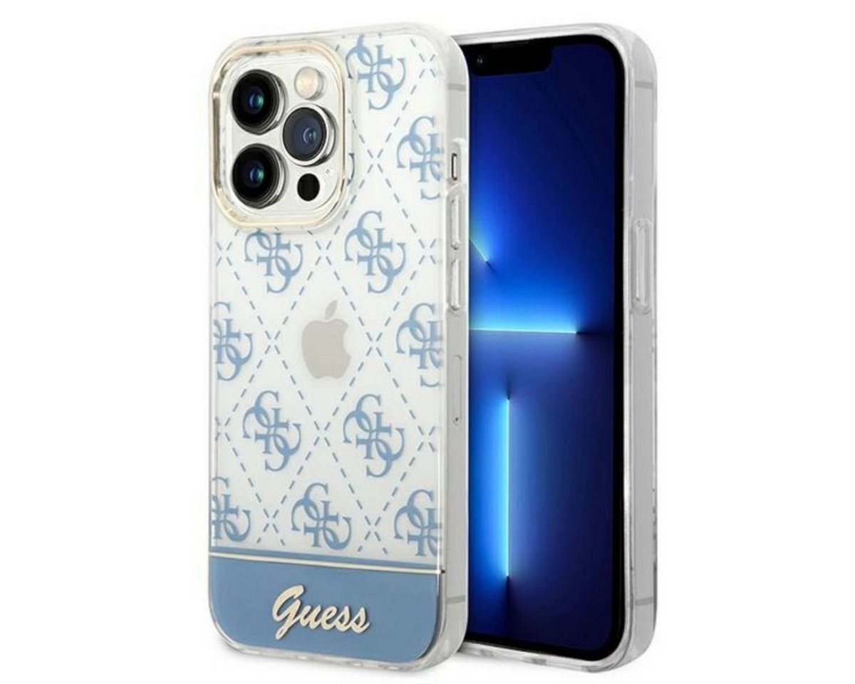 Guess Handyhülle Guess 4G Pattern Script Collection Hardcase Hülle Cover für Apple iPhone 14 Pro Blau von Guess
