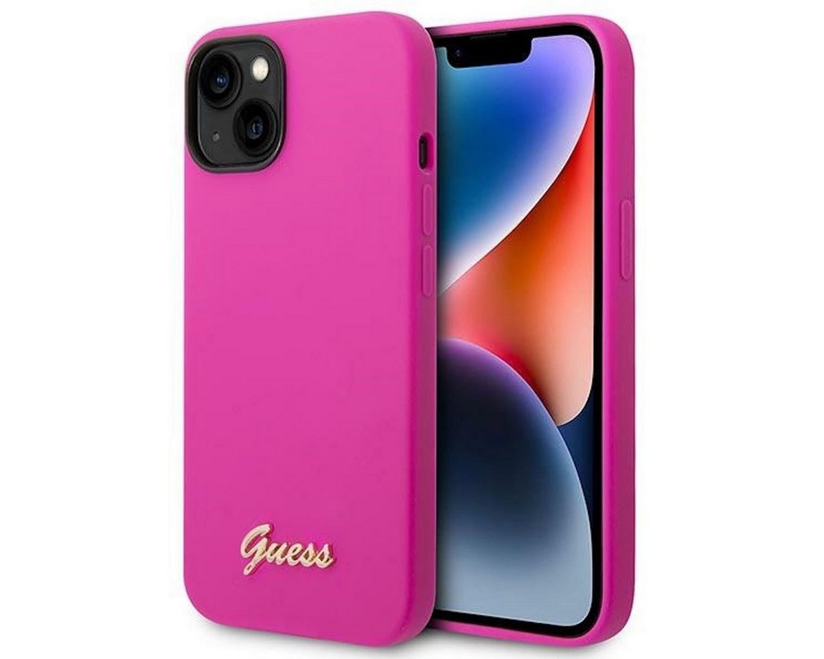 Guess Handyhülle Guess Apple iPhone 14 Hard Case Silicone Vintage Gold Logo Pink Guess Handyhülle Guess Apple iPhone 14 Hard Case Silicone Vintage Gold Logo Pink von Guess