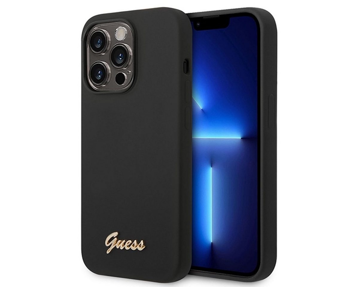 Guess Handyhülle Guess Apple iPhone 14 Pro Hard Case Silicone Vintage Gold Logo Schwarz Guess Handyhülle Guess Apple iPhone 14 Pro Hard Case Silicone Vintage Gold Logo Schwarz von Guess