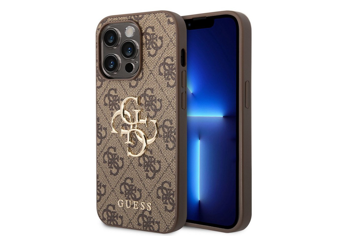 Guess Handyhülle Guess PU 4G Metal Logo Case für iPhone 15 Pro Braun Schutzhülle von Guess