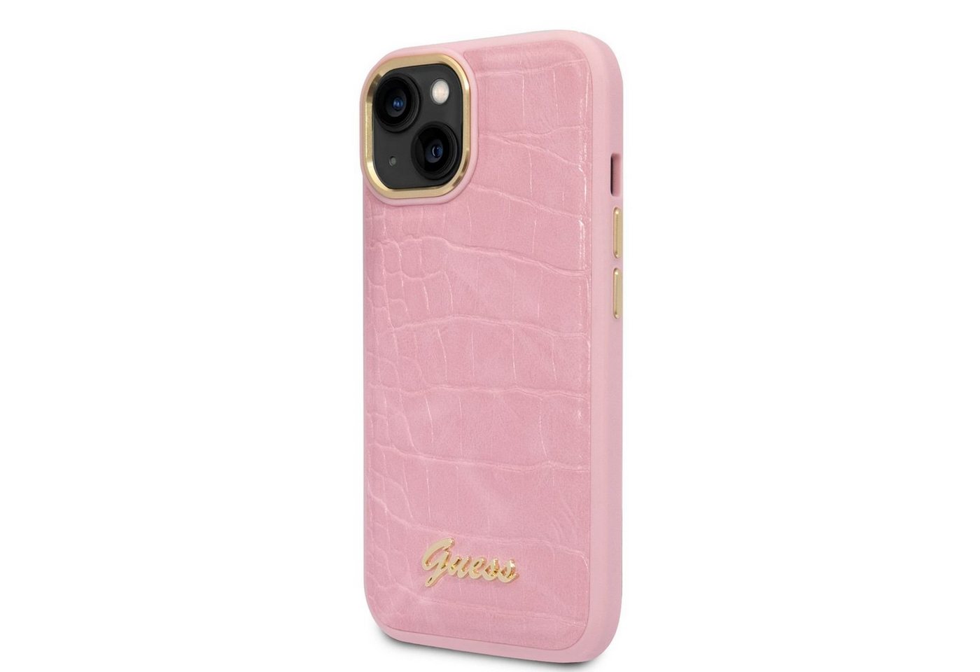 Guess Handyhülle Guess PU Croco mit Metal Camera Outline Case für iPhone 14 Plus Pink S von Guess