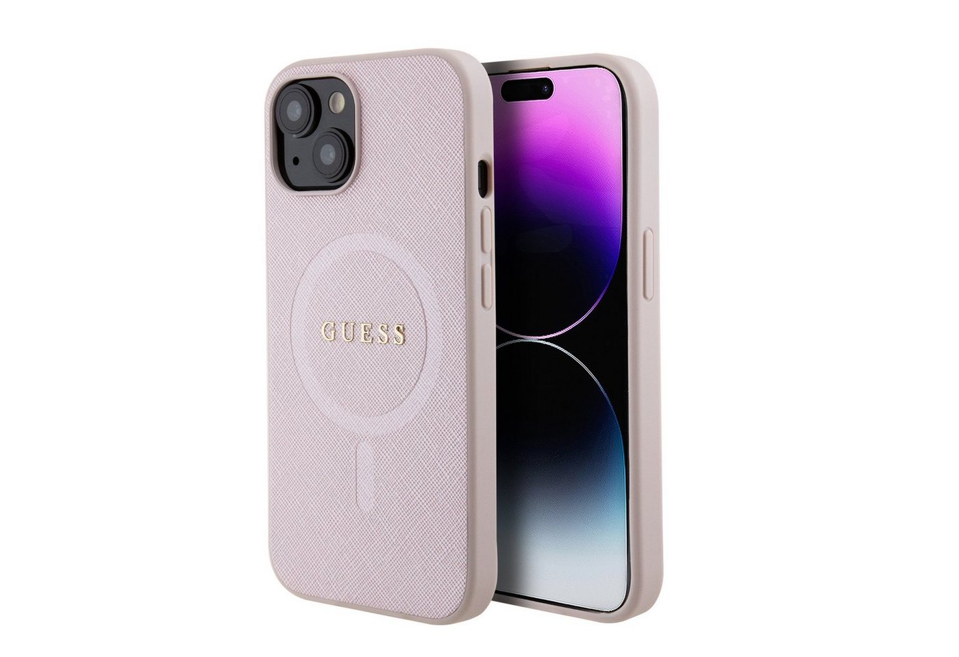 Guess Handyhülle Guess PU Saffiano MagSafe Case für iPhone 15 Pink Schutzhülle von Guess