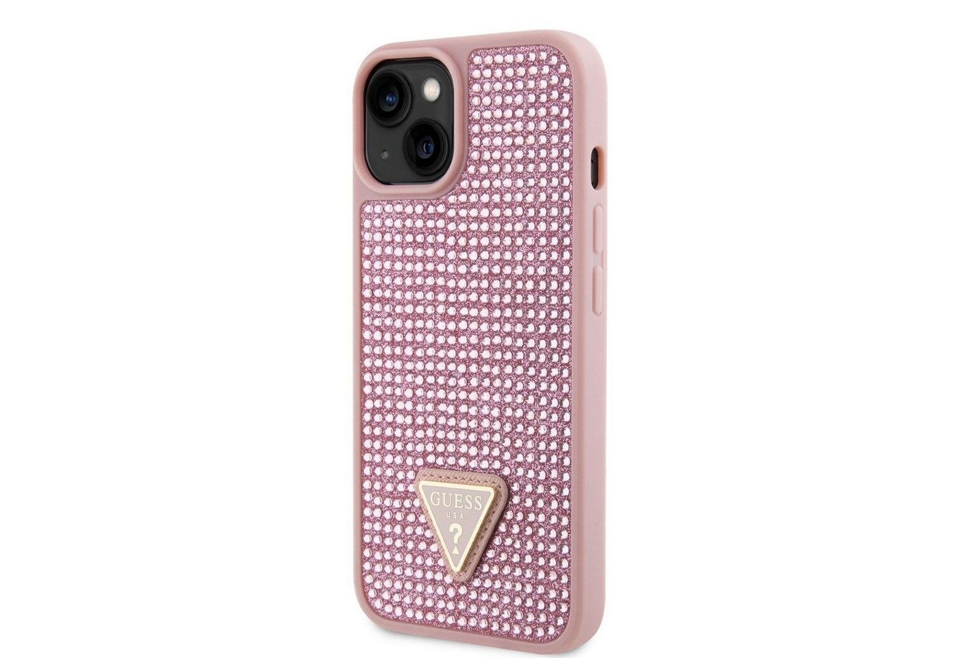 Guess Handyhülle Guess Rhinestones Triangle Metal Logo Case für iPhone 14 Pink Schutzhü von Guess