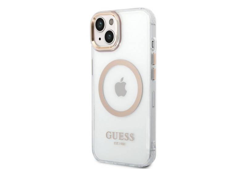 Guess Handyhülle Guess Transparent MagSafe Compatible Case für iPhone 14 Plus Gold Schu von Guess