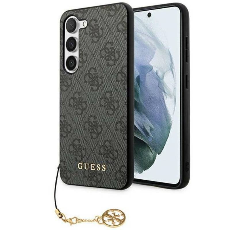 Guess Handyhülle Hardcase Galaxy A55 Kunstleder grau Logo Kette goldfarben 6,6 Zoll, Kantenschutz von Guess