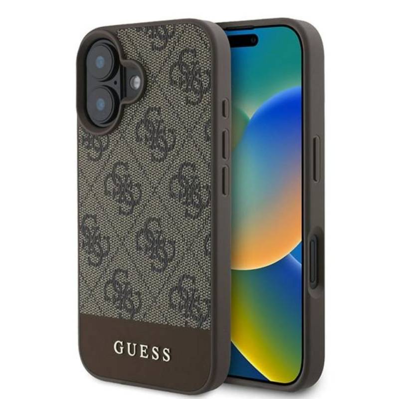 Guess Handyhülle iPhone 16 Plus Kunstleder braun mit Logo goldfarben 6,7 Zoll, Kantenschutz von Guess
