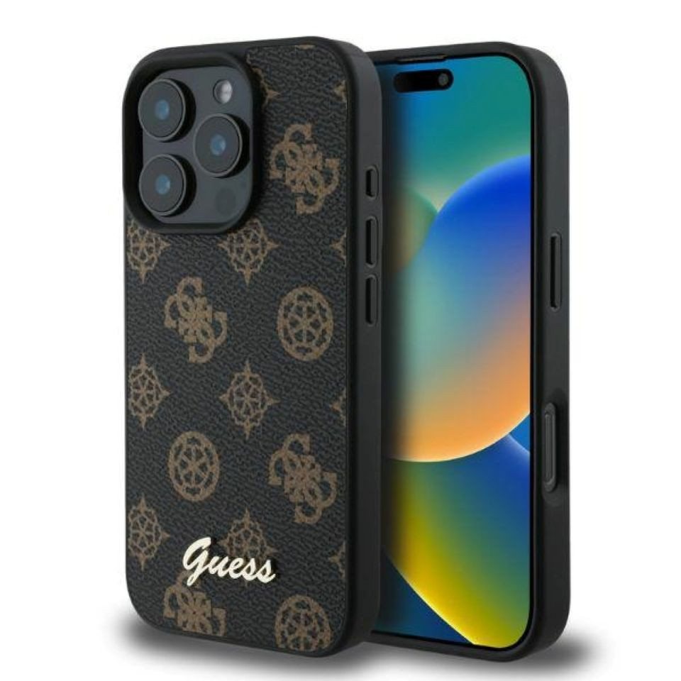 Guess Handyhülle iPhone 16 Pro Kunstleder schwarz goldfarben MagSafe mit Logo 6,3 Zoll, Kantenschutz Guess Handyhülle iPhone 16 Pro Kunstleder schwarz goldfarben MagSafe mit Logo 6,3 Zoll, Kantenschutz von Guess