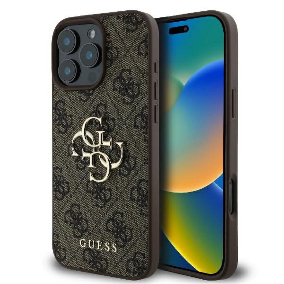 Guess Handyhülle iPhone 16 Pro Max Kunstleder braun Big Logo goldfarbig Guess Handyhülle iPhone 16 Pro Max Kunstleder braun Big Logo goldfarbig von Guess
