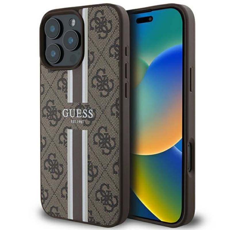 Guess Handyhülle iPhone 16 Pro Max Kunstleder braun MagSafe kompatibel Logo 6,9 Zoll, Kantenschutz von Guess