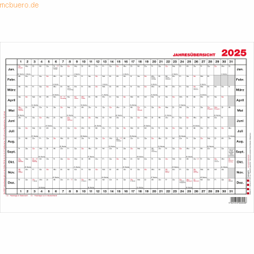 Güss Jahresübersicht A3 40x30cm 12 Monate Kalendarium 2024 von Güss