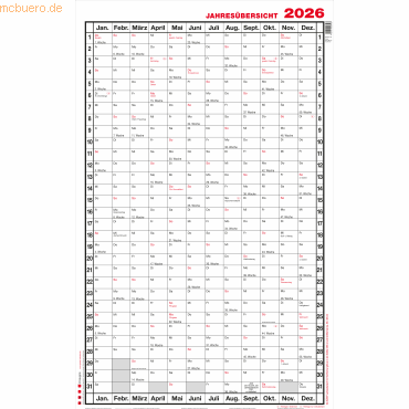Güss Jahresübersicht A4 12 Monate Kalendarium 2026 Güss Jahresübersicht A4 12 Monate Kalendarium 2026 von Güss