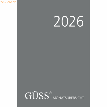 Güss Monatsübersicht 15x21cm 1 Monat/2 Seiten Softcover schwarz 2024 von Güss