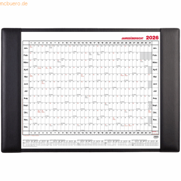 Güss Schreibunterlage 60x40cm schwarz mit Jahresübersicht Kalendarium von Güss