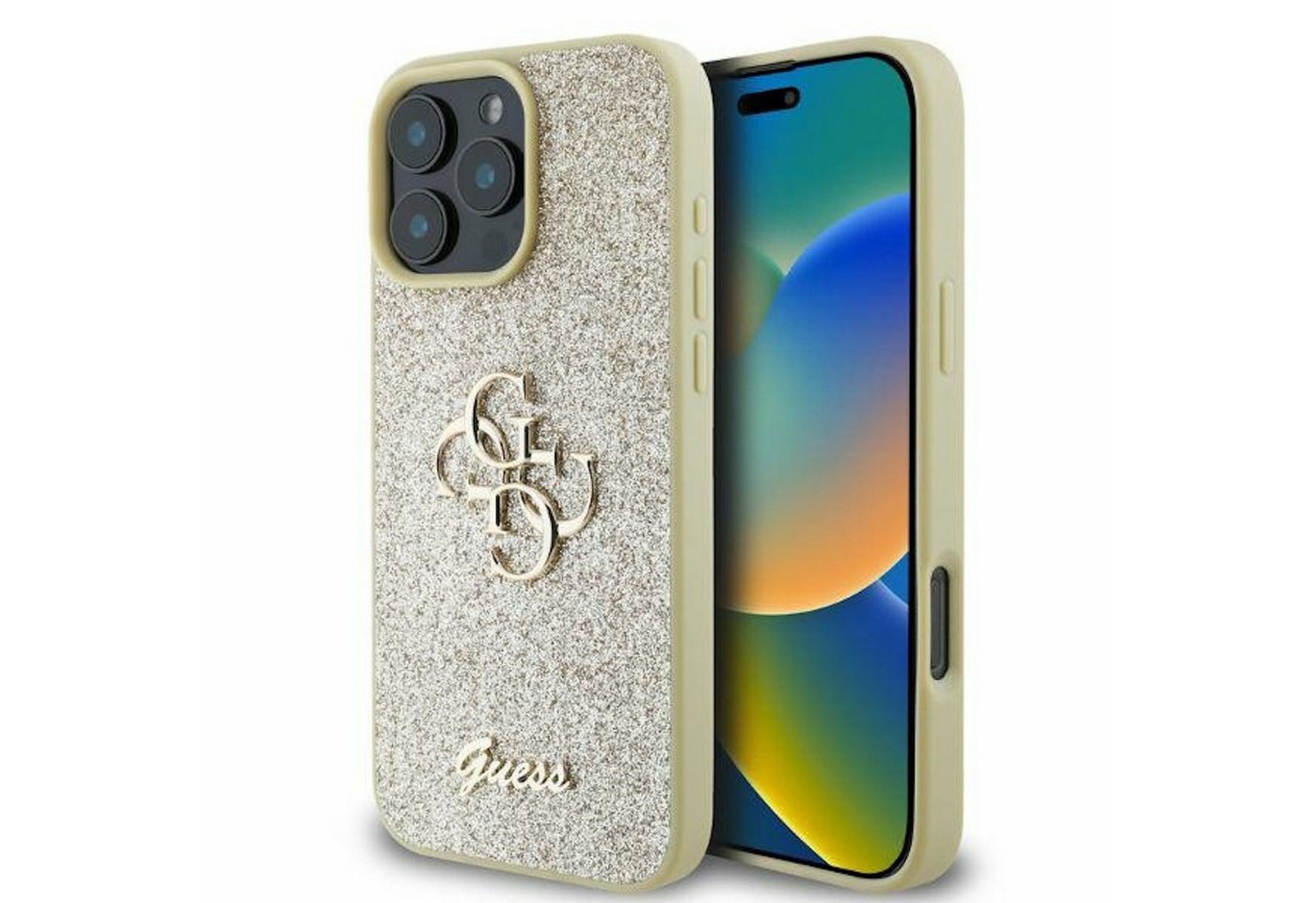 Guess Smartphone-Hülle GUESS Apple iPhone 16 Pro Max Fixed Glitter Big 4G Design Hülle Gold Guess Smartphone-Hülle GUESS Apple iPhone 16 Pro Max Fixed Glitter Big 4G Design Hülle Gold von Guess