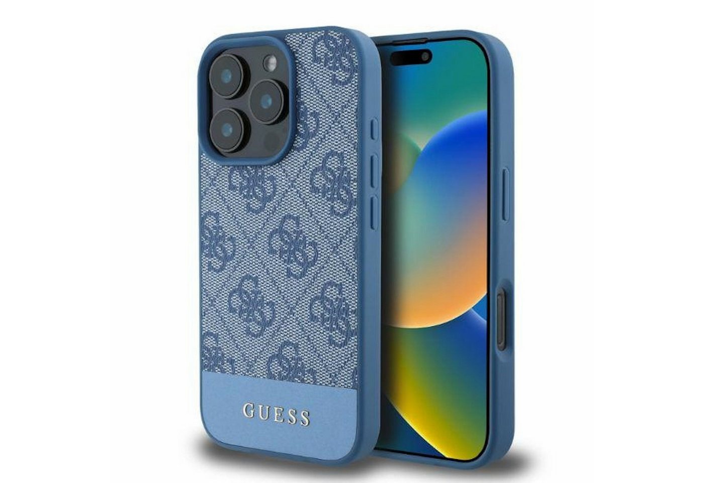 Guess Smartphone-Hülle GUESS Apple iPhone 16 Pro Max Hardcase Design 4G Bottom Stripe Blau von Guess