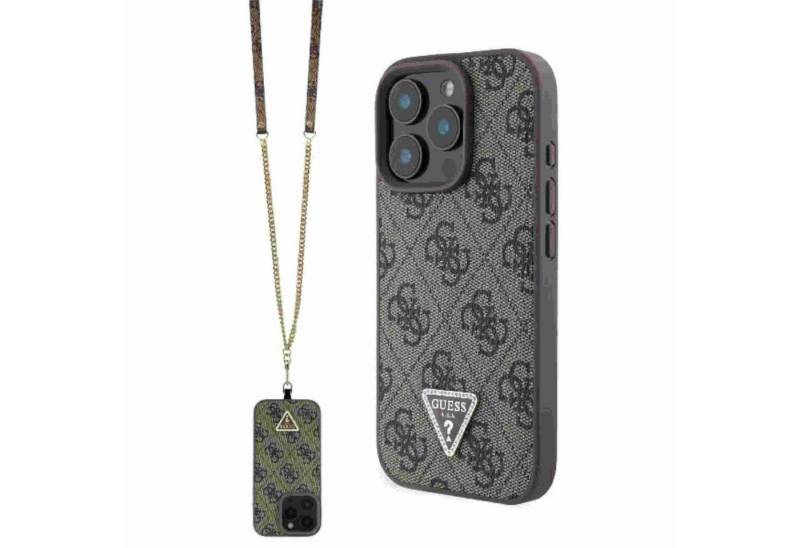 Guess Smartphone-Hülle GUESS Apple iPhone 16 Pro Max Metal Logo Strass Crossbody Hülle Braun von Guess