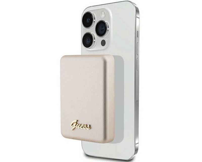 Guess Smartphone-Hülle GUESS MagSafe Powerbank 3.000 mAh mit Kabel Metall Script Logo Gold von Guess