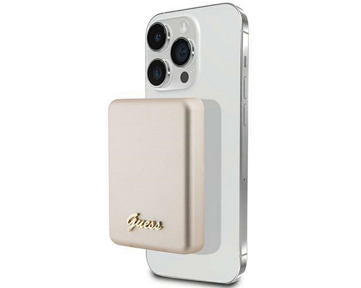 Guess Smartphone-Hülle GUESS MagSafe Powerbank 5.000 mAh mit Kabel Metall Script Logo Gold von Guess