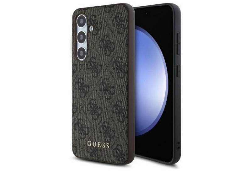 Guess Smartphone-Hülle GUESS Samsung Galaxy S24 FE Hardcase 4G Metal Gold Logo Braun von Guess
