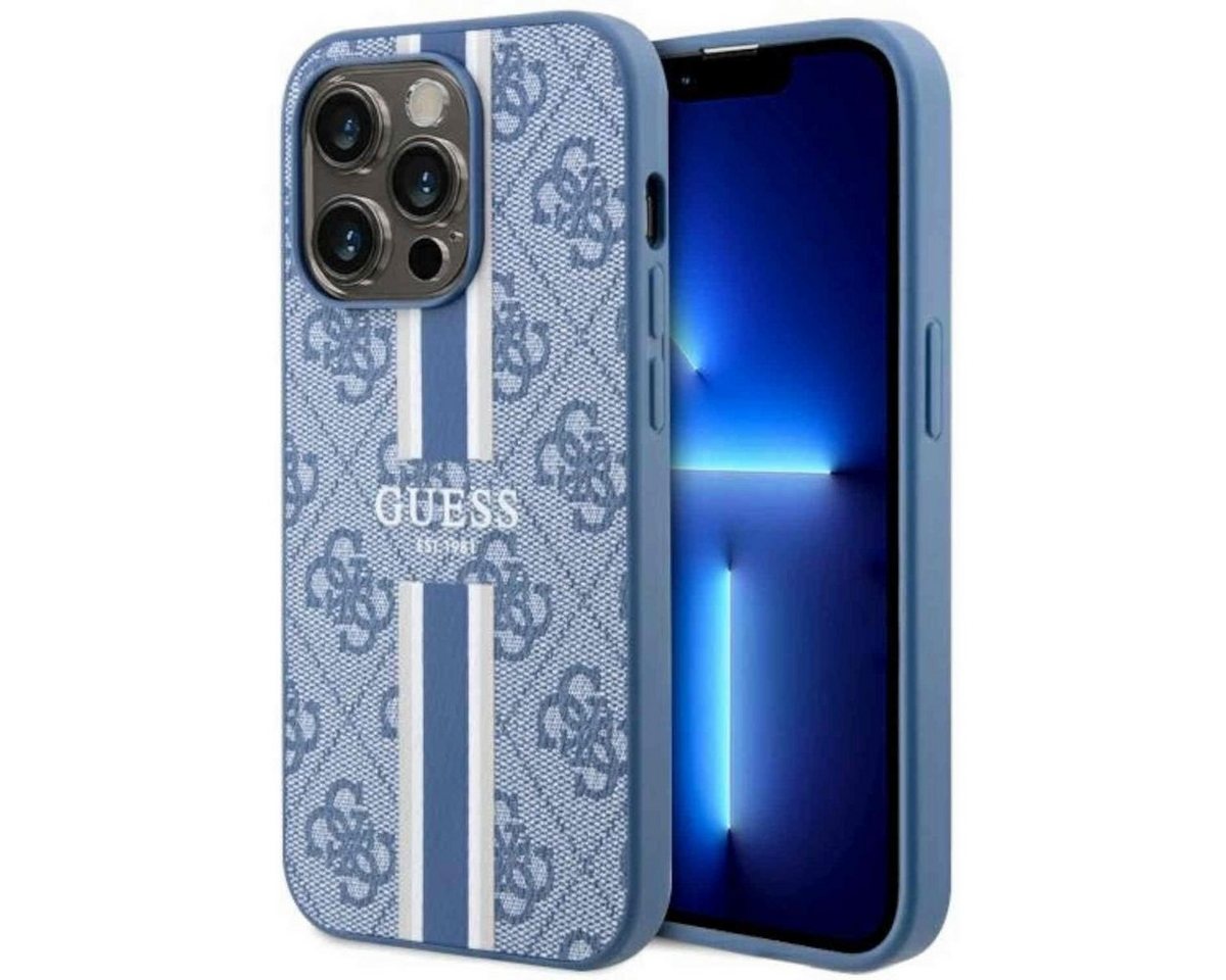 Guess Smartphone-Hülle Guess 4G Printed Stripes MagSafe Hülle Apple iPhone 14 Pro Max Blau von Guess