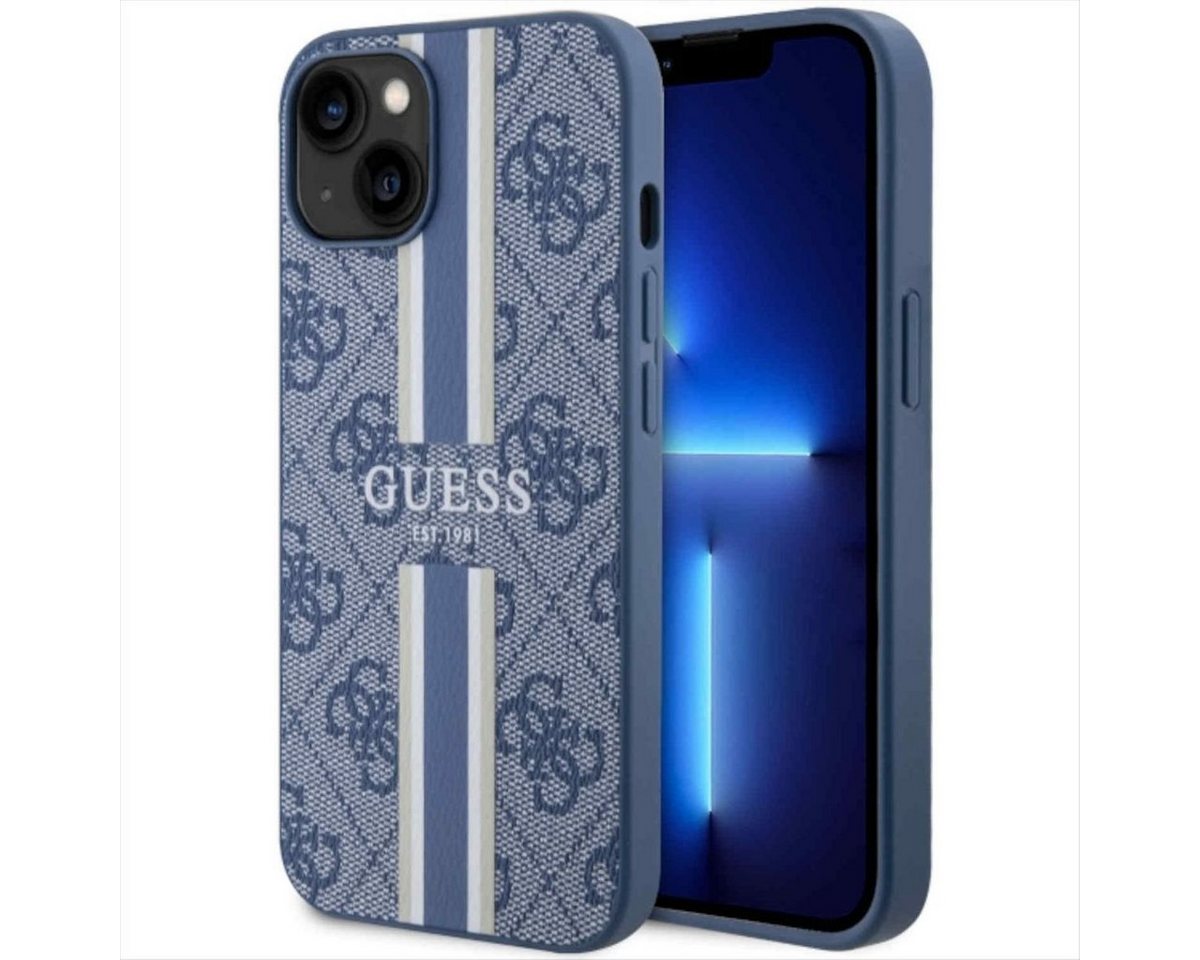 Guess Smartphone-Hülle Guess 4G Printed Stripes MagSafe Hülle für Apple iPhone 14 Plus Blau von Guess