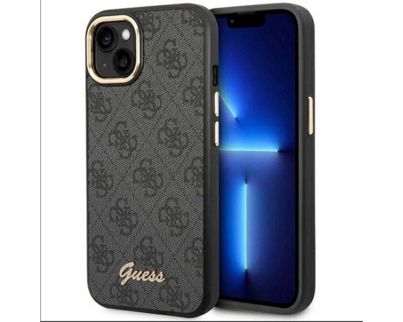 Guess Smartphone-Hülle Guess 4G Vintage Gold Logo Hülle Case für Apple iPhone 14 Plus Schwarz von Guess