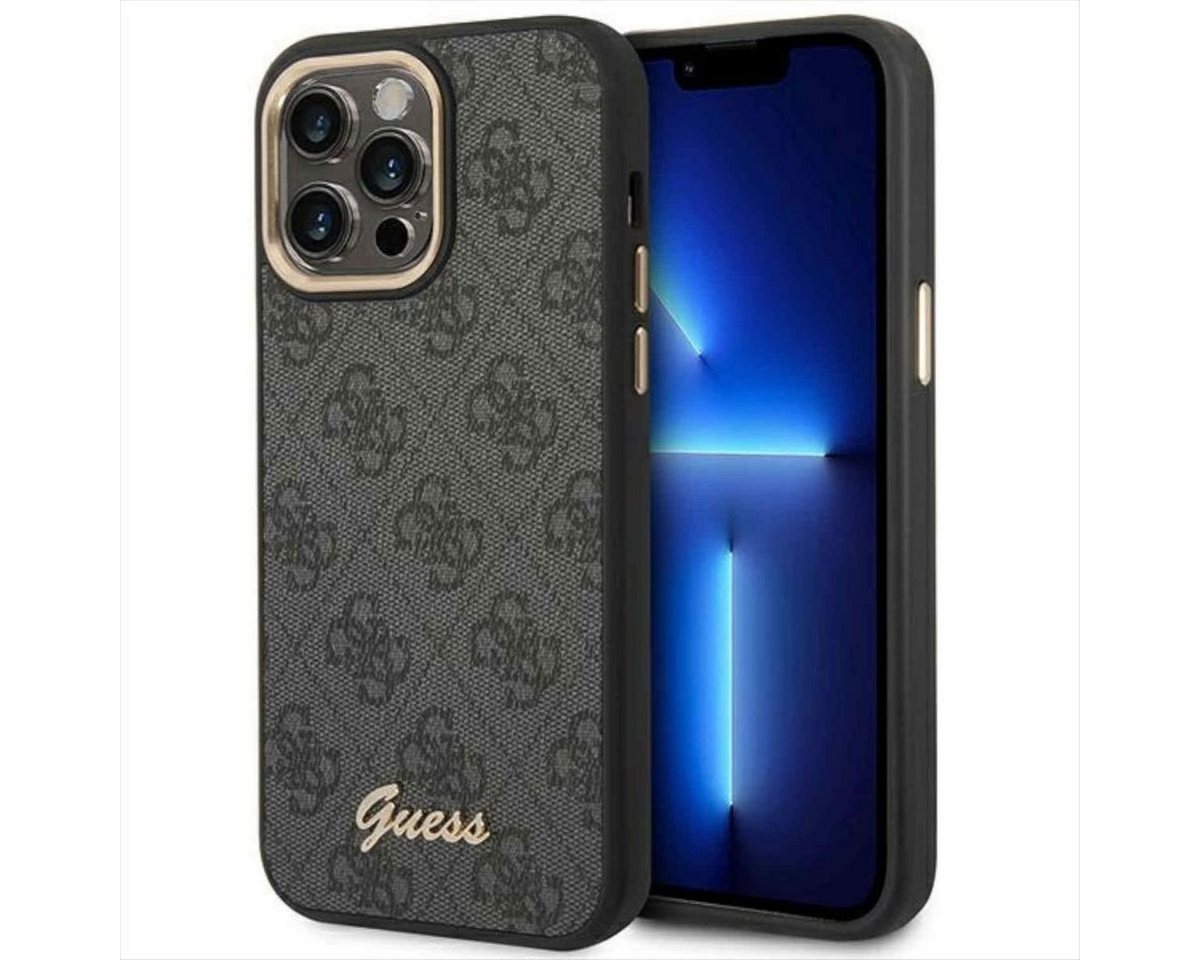 Guess Smartphone-Hülle Guess 4G Vintage Gold Logo Hülle Case für Apple iPhone 14 Pro Schwarz von Guess