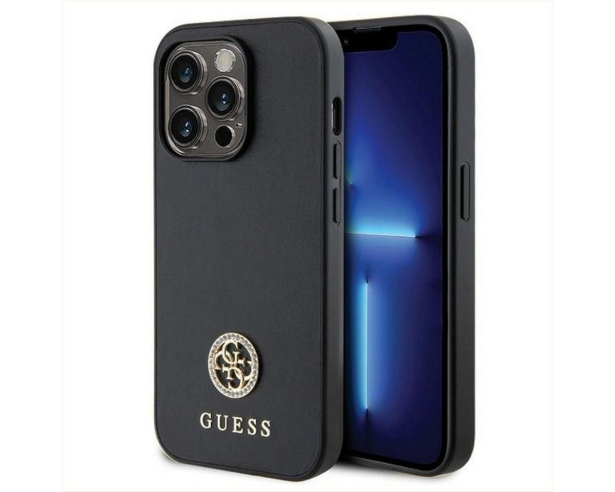 Guess Smartphone-Hülle Guess Apple iPhone 14 Pro Schutzhülle Case Strass Metal Logo Schwarz von Guess