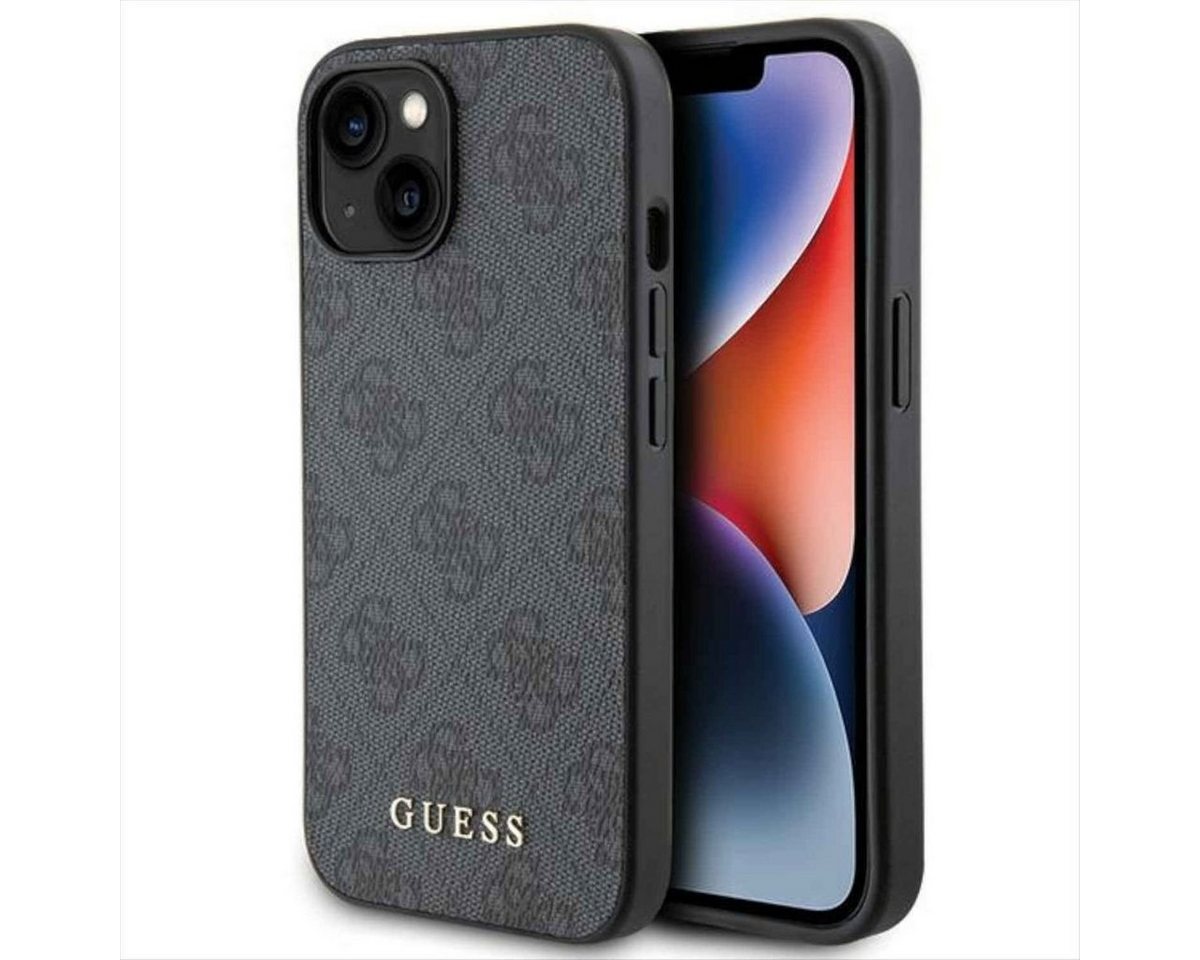 Guess Smartphone-Hülle Guess Apple iPhone 15 Plus Schutzhülle Case 4G Metal Gold Logo Grau von Guess