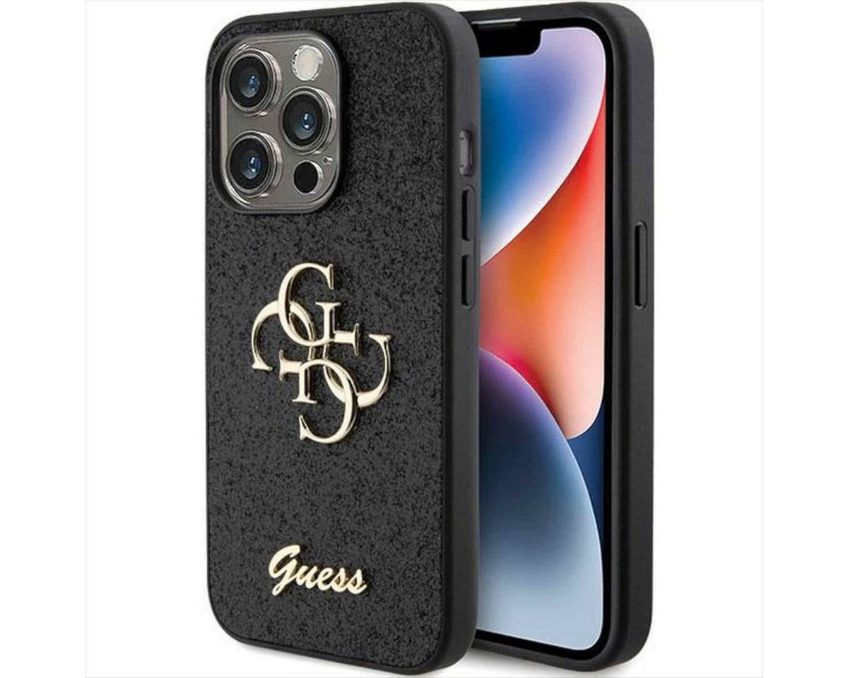 Guess Smartphone-Hülle Guess Apple iPhone 15 Pro Max Hülle Glitter Script Big 4G Schwarz von Guess