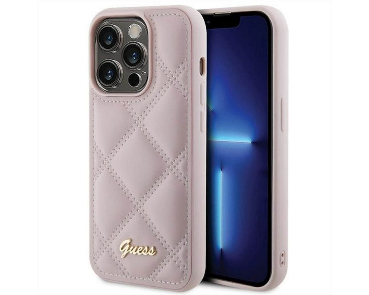 Guess Smartphone-Hülle Guess Apple iPhone 15 Pro Max Schutzhülle Case Quilted Metal Logo Pink von Guess