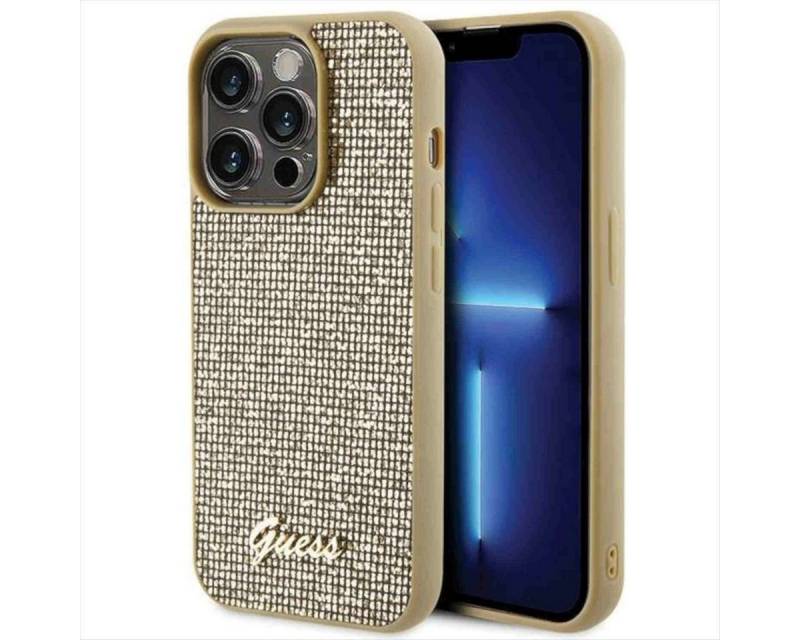 Guess Smartphone-Hülle Guess Apple iPhone 15 Pro Max Schutzhülle Disco Metal Script Gold von Guess