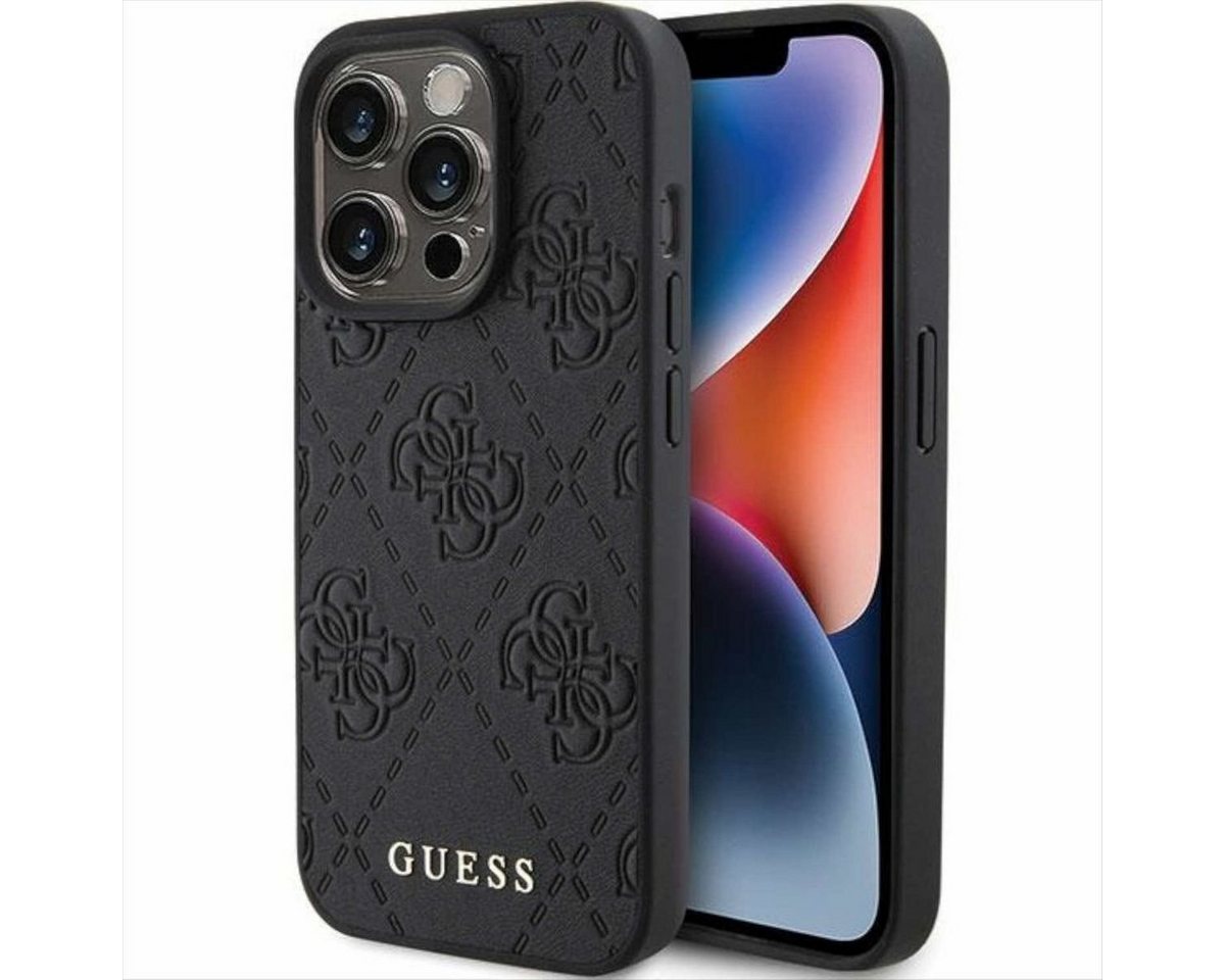 Guess Smartphone-Hülle Guess Apple iPhone 15 Pro Max Schutzhülle Leather 4G Stamped Schwarz von Guess