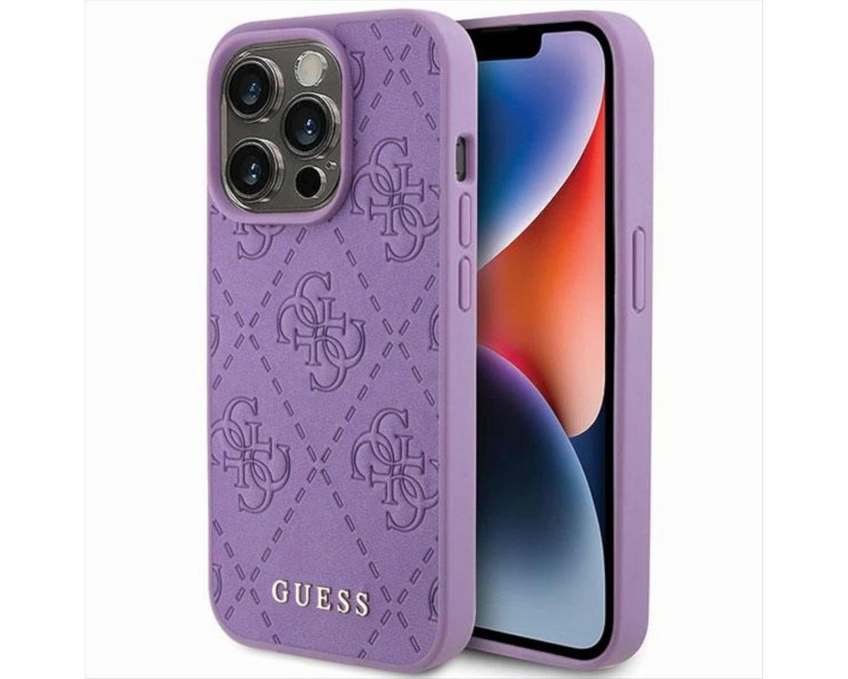 Guess Smartphone-Hülle Guess Apple iPhone 15 Pro Schutzhülle Cover Leather 4G Stamped Lila von Guess