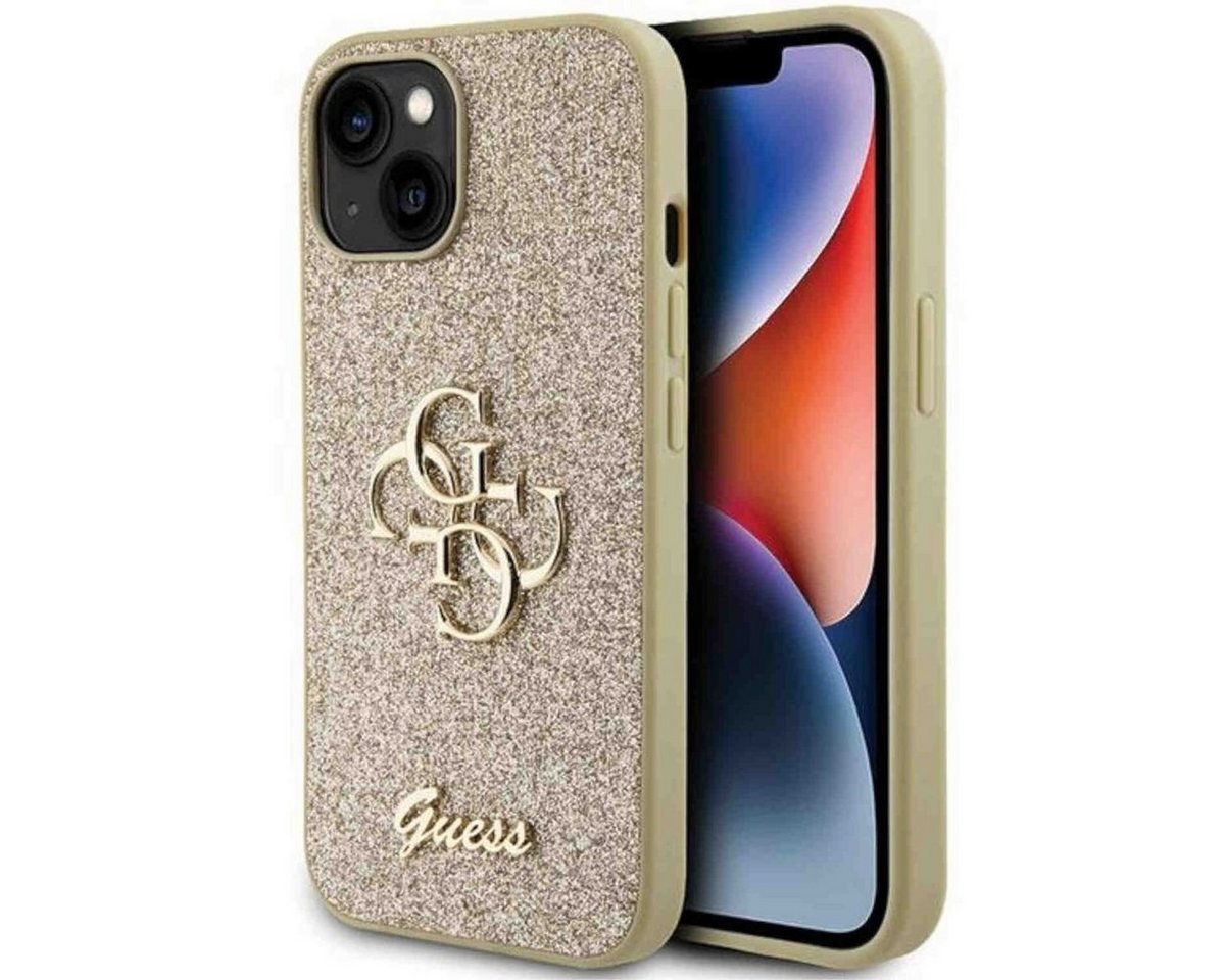 Guess Smartphone-Hülle Guess Apple iPhone 15 Schutzhülle Case Glitter Script Big 4G Gold von Guess