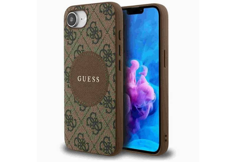 Guess Smartphone-Hülle Guess Apple iPhone 16e Circle Classic Logo MagSafe Hülle Case Braun von Guess