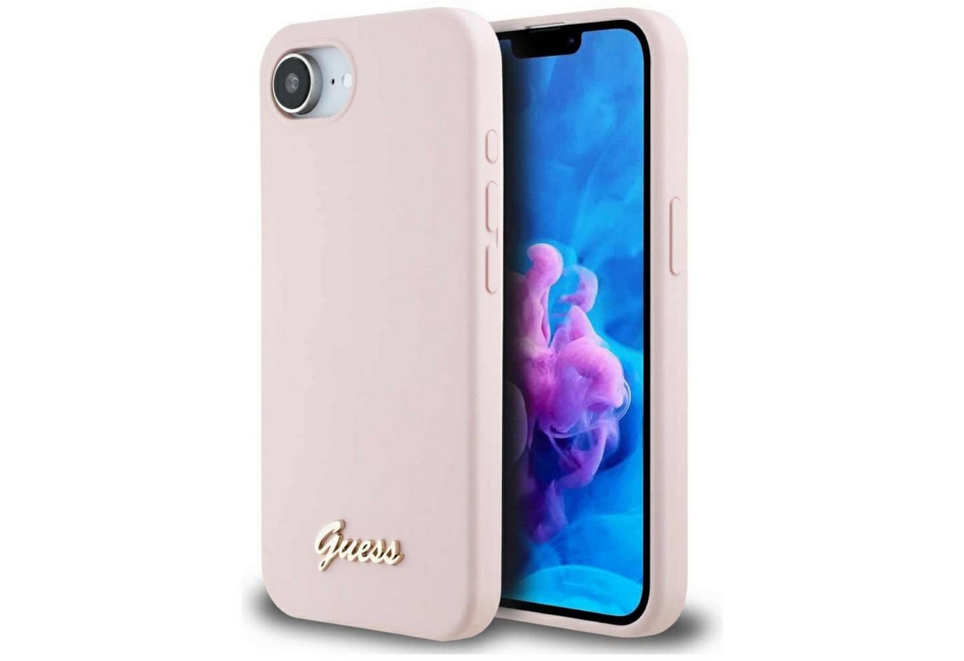 Guess Smartphone-Hülle Guess Apple iPhone 16e Silicone Script Metal Logo MagSafe Hülle Case von Guess