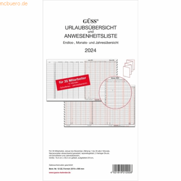 Güss Urlaubs-/Anwesenheitsliste 30x234cm für 35 Mitarbeiter Kalendariu Güss Urlaubs-/Anwesenheitsliste 30x234cm für 35 Mitarbeiter Kalendariu von Güss