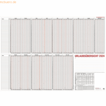 Güss Urlaubsübersicht 120x80cm für 60 Mitarbeiter-Kalendarium 2026 von Güss