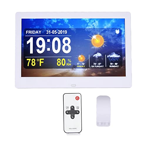 10 Zoll Digitale Wetterstation, Kabellose Wetterstation für Drinnen und Draußen, Digitaler Wecker, Temperatur- und Luftfeuchtigkeitsmonitor mit Fernbedienung (EU-Stecker) von Gugxiom