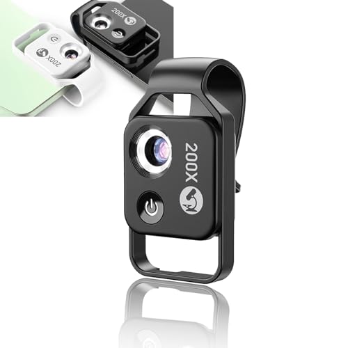200X Telefon--Taschenmikroskop, Zoom-Handy-Außenobjektiv, Tragbare Digitale Mikroskop-Kameraaufsätze, mit CPL-Objektiv-LED-Licht, Universelles Clip-Design (Black) von Gugxiom