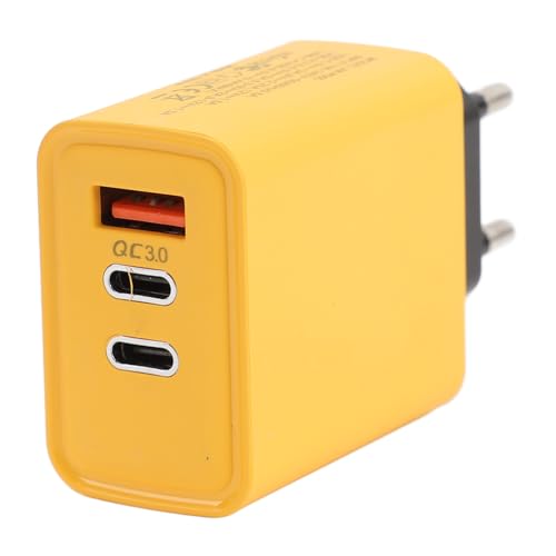 3-Port-Galliumnitrid-Chip-65-W-USB-C-Ladegerät, GaN-Wandstecker-Ladeadapter mit 65-W-25-W-15-W-Anschlüssen, Kompatibel mit Laptops, Smartphones, Tablets (EU-Stecker) von Gugxiom