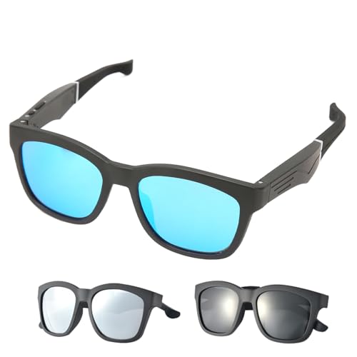 Bluetooth 5.0-Knochenleitungsbrille mit Integriertem Mikrofon und Lautsprechern, Intelligente Bluetooth-Brille mit Blaulichtfiltergläsern für Alle Intelligenten Geräte (Schwarz) von Gugxiom