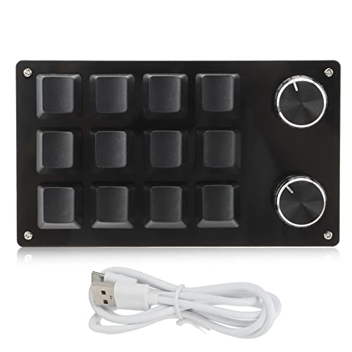 Gugxiom 12-Tasten-Makro-Pad mit Knopf, Grüne Axis-Makro-mechanische Tastatur mit 50 Millionen Tastenanschlägen, Multifunktions-DIY-programmierbare Tastatur für Bürospiele Usw.(Schwarz) von Gugxiom