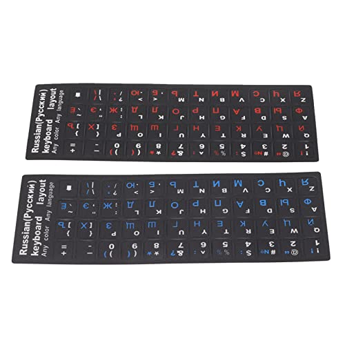 Gugxiom 2 Stück Russische Tastatur-Aufkleber, Russische Englische Tastatur-Buchstaben-Ersatzaufkleber, Wasser- und Staubdicht für 10 Bis 17 Zoll PC-Computer-Laptop-Desktops (1 Blau 1 Rot) von Gugxiom