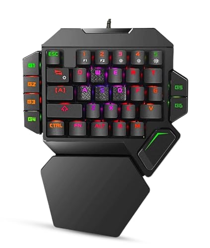 Gugxiom Einhand-Gaming-Tastatur, Mechanische Gaming-Tastatur Im Schreibmaschinenstil, 35 Tasten, Einhändige Tastatur, RGB-Schwarzlicht-Mechanische Tastatur, Klein und Tragbar, mit von Gugxiom
