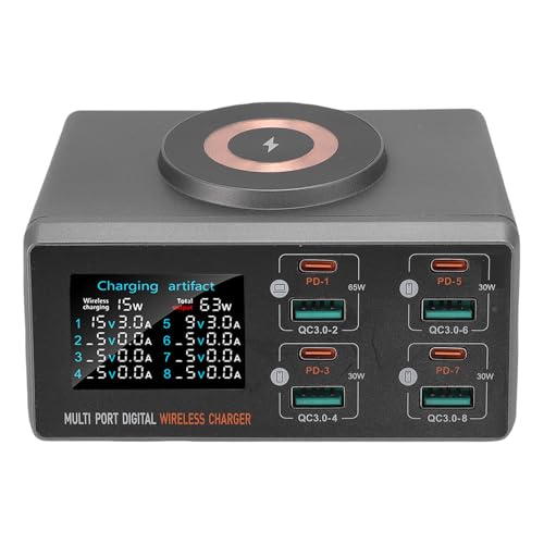 Gugxiom USB -Ladegerät, 140W 8 Port Mehrere USB -Ladestation mit 4 Schnellladung 3.0, 4 USB -C -PD -Anschluss, LCD -Display Schneller Lade -Hub mit Einer Magnetischen Drahtlosen Ladung Gugxiom USB -Ladegerät, 140W 8 Port Mehrere USB -Ladestation mit 4 Schnellladung 3.0, 4 USB -C -PD -Anschluss, LCD -Display Schneller Lade -Hub mit Einer Magnetischen Drahtlosen Ladung von Gugxiom