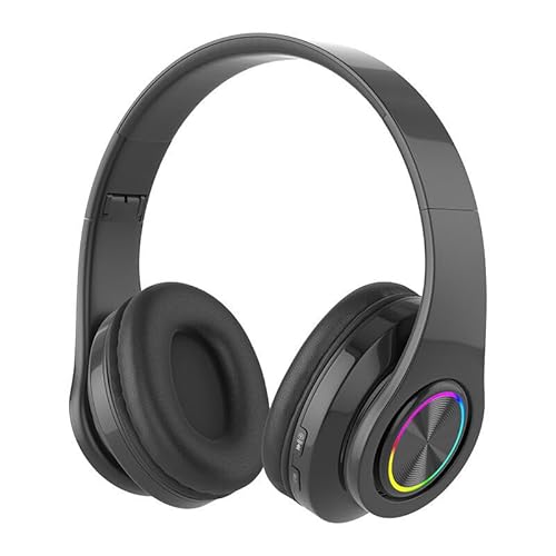 RGB-Bluetooth-Over-Ear-Kopfhörer, Faltbares Kabelloses HiFi-Stereo-Headset mit Integriertem Mikrofon für Gaming auf Reisen, Wiederaufladbarer 400-mAh-Akku (Black) von Gugxiom