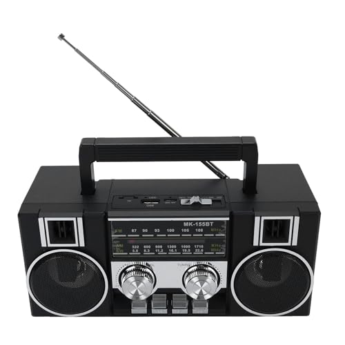 Radios Portable AM ​​FM, Full Band Tragbares Radio mit RGB Bluetooth -Lautsprecher, Klare Klangqualität für Garten, Park, Badezimmer (Black) von Gugxiom